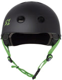 S1 Lifer Helmet - Black Matte w/ Bright Green Straps Safety Gear S1