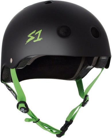 S1 Lifer Helmet - Black Matte w/ Bright Green Straps Safety Gear S1 XS