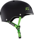 S1 Lifer Helmet - Black Matte w/ Bright Green Straps Safety Gear S1 